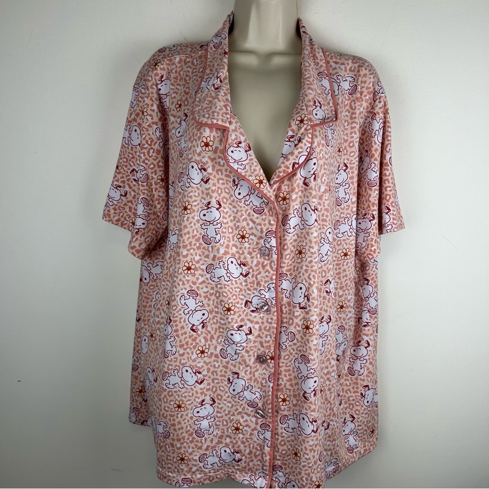 Munki Munki Peanuts Snoopy Pink Leopard Pajama Top 3X Plus Size Soft Whimsical